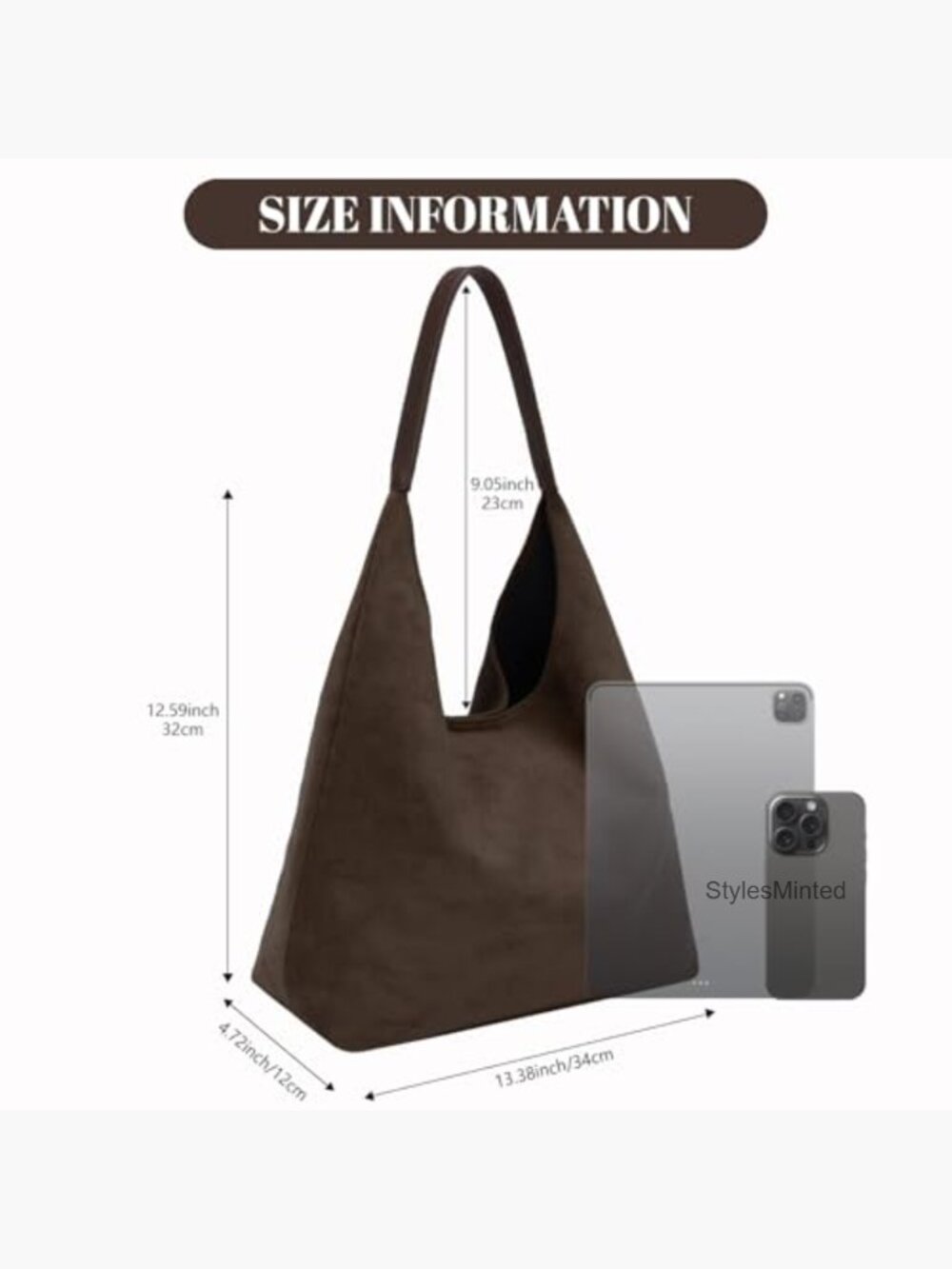 Faux Suede Hobo Bag Large Slouchy Shoulder Tote Handbag Work Travel - Picture 4 of 7